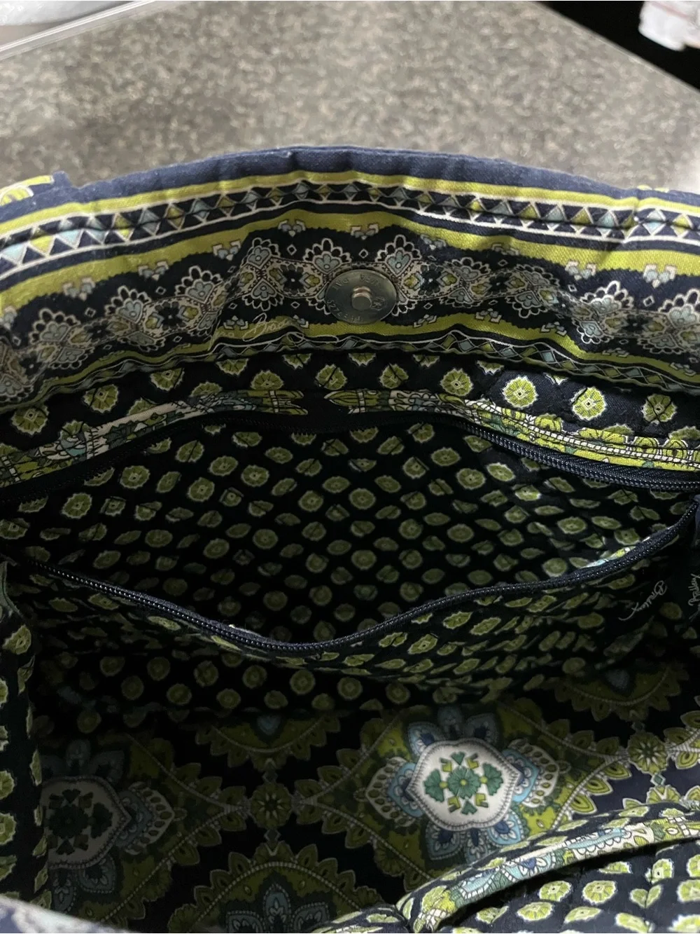 Vera Bradley Navy and Lime Green Quilted Tote